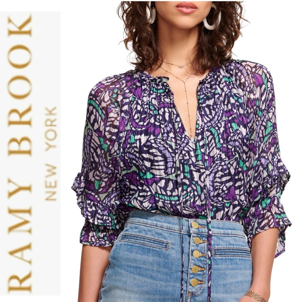 NWOT Ramy Brook Alton Butterfly Neck-Tie Blouse xxs (runs big)